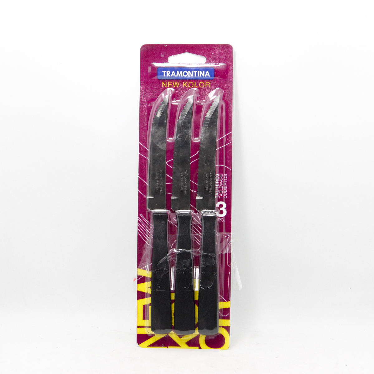 CUCHILLO TRAMONTINA X 3 UNIDADES NEGRO EN BLISTER