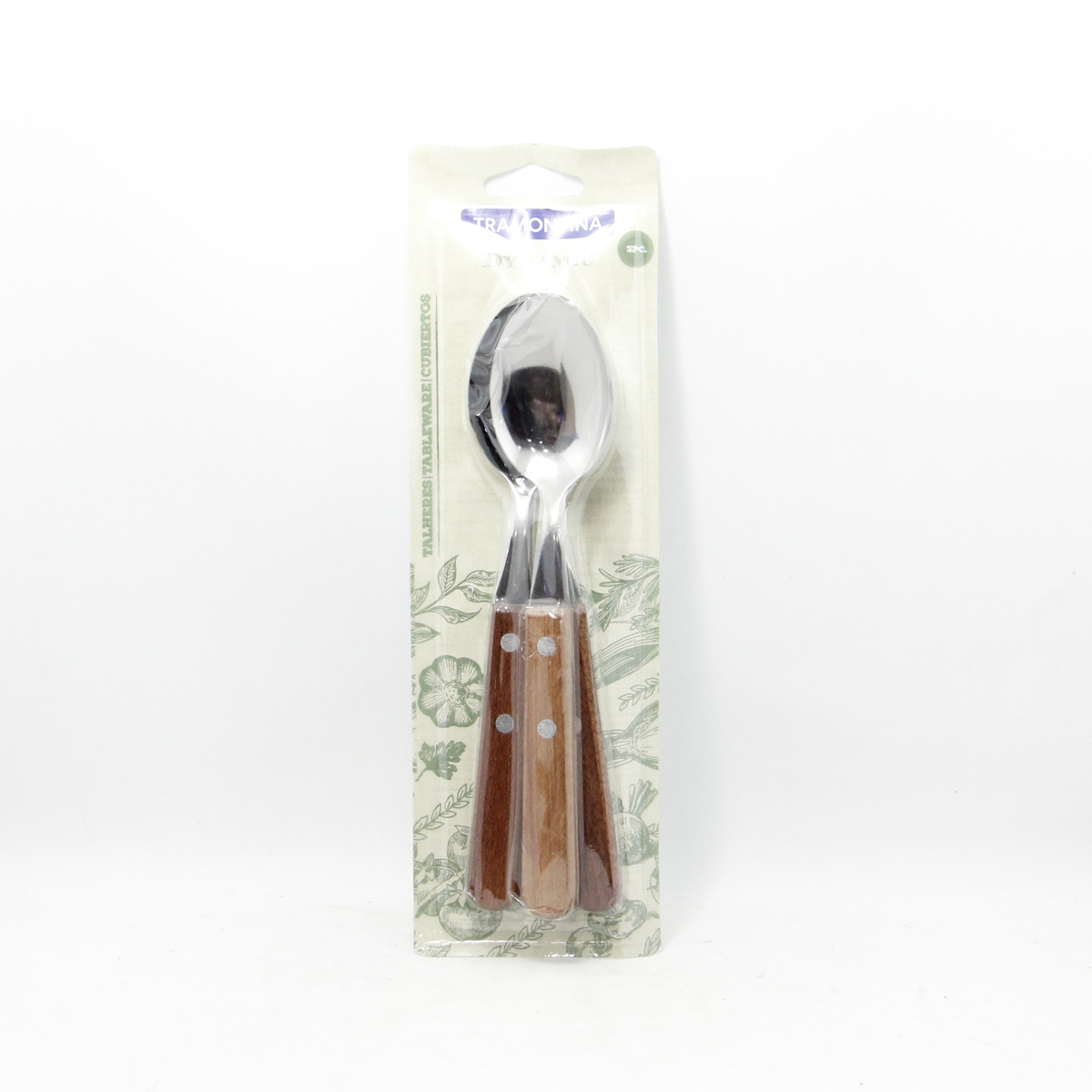CUCHARA TRAMONTINA X 3 UNIDADES EN BLISTER MANGO MADERA