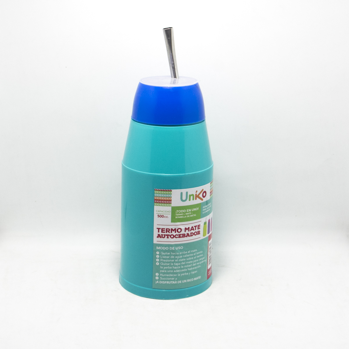 MATE AUTOCEBANTE PLASTICO CON BOMBILLA ALUMINIO 25CM