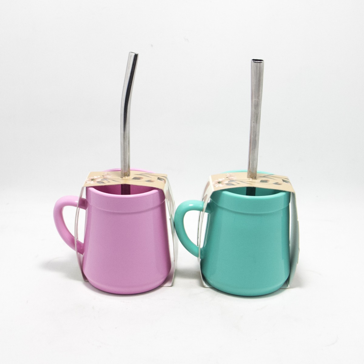 MATE PLASTICO CON ASA Y BOMBILLA ALUMINIO