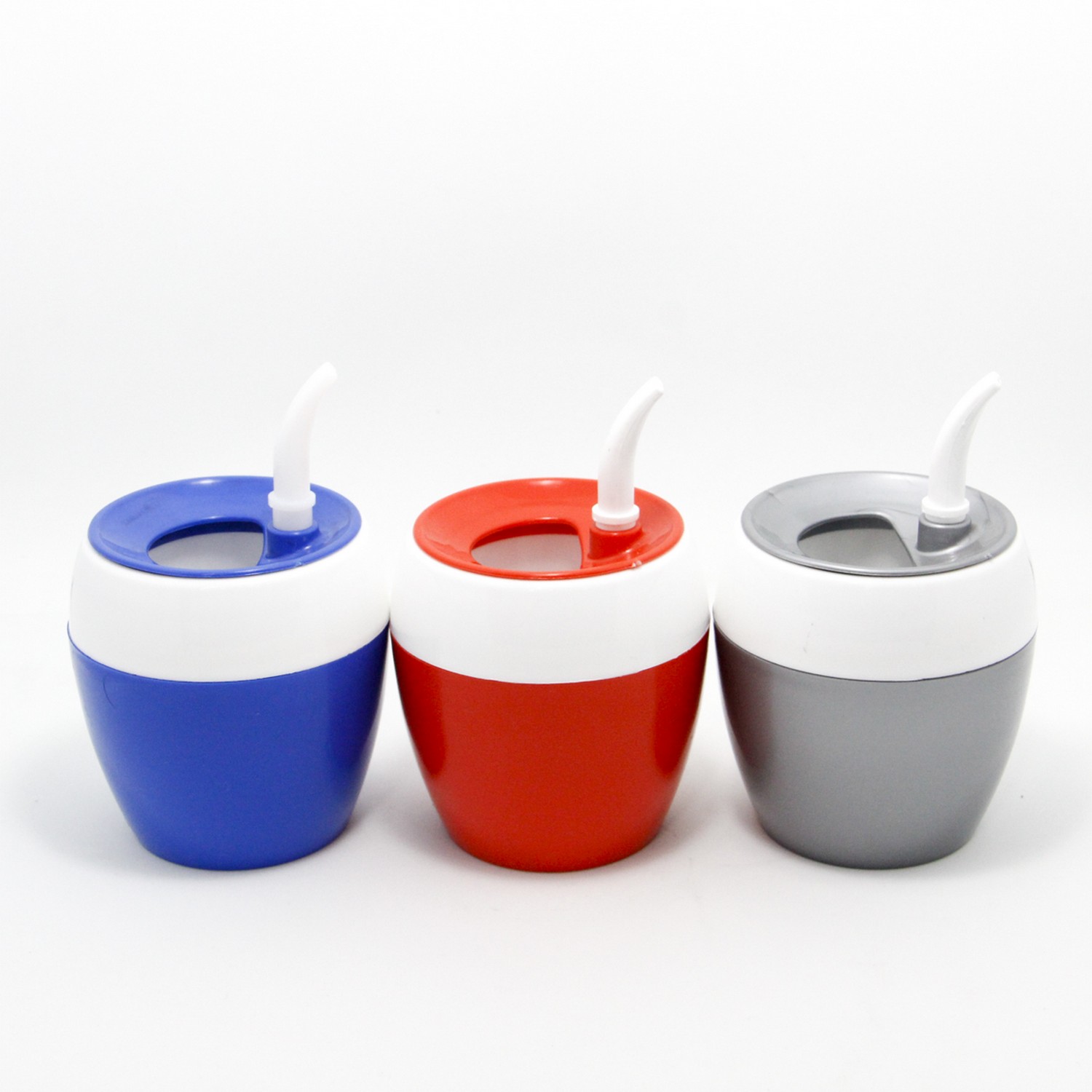 MATE PLASTICO BICOLOR CON BOMBILLA PLASTICA
