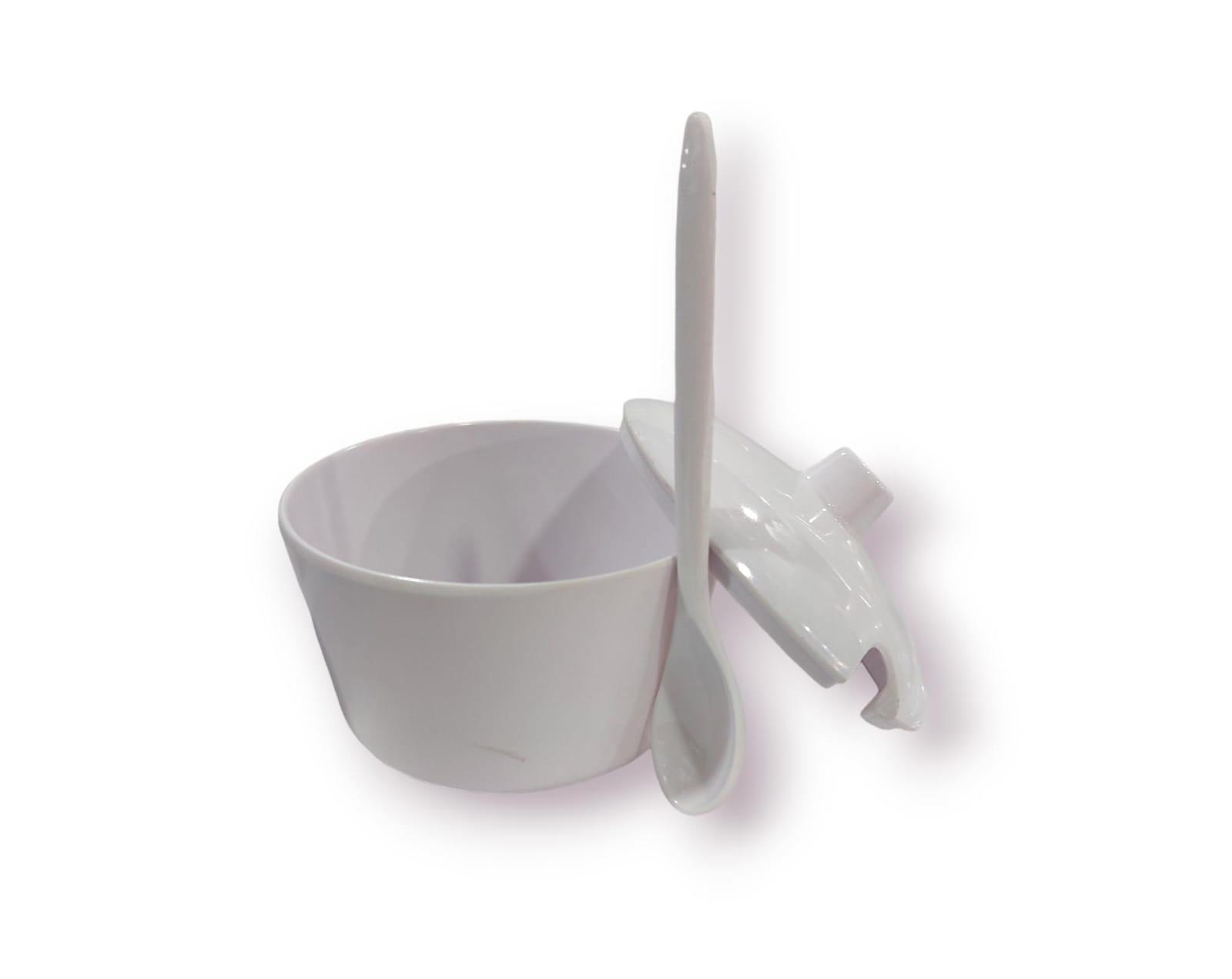AZUCARERA CON TAPA Y CUCHARA MELAMINA LINEA BLANCO