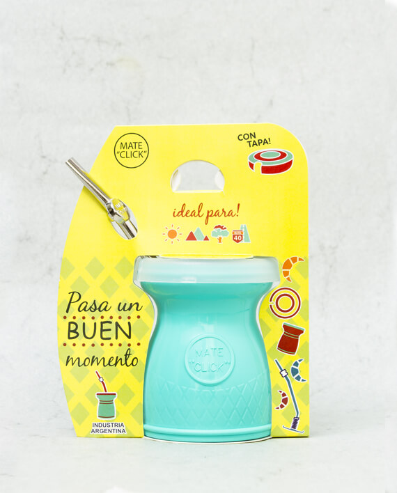 MATE PLASTICO CON TAPA Y BOMBILLA ACERO INOXIDABLE EN BLISTER 220ML