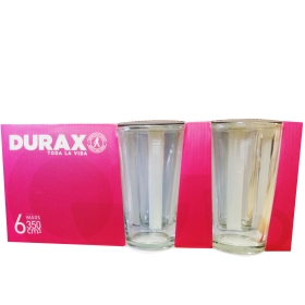VASO VIDRIO X 6 UNIDADES EN CAJA TRAGO LARGO DURAX 350ML