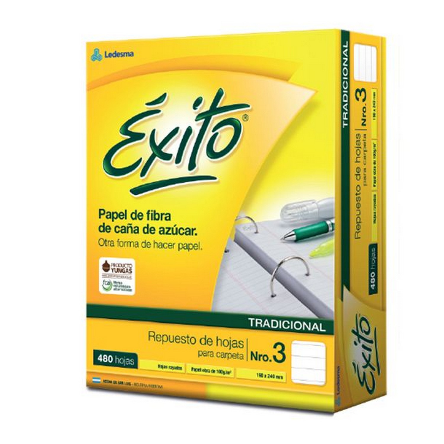 REPUESTO DE HOJAS N*3 ECOLOGICO X 480 HOJAS RAYADAS EXITO