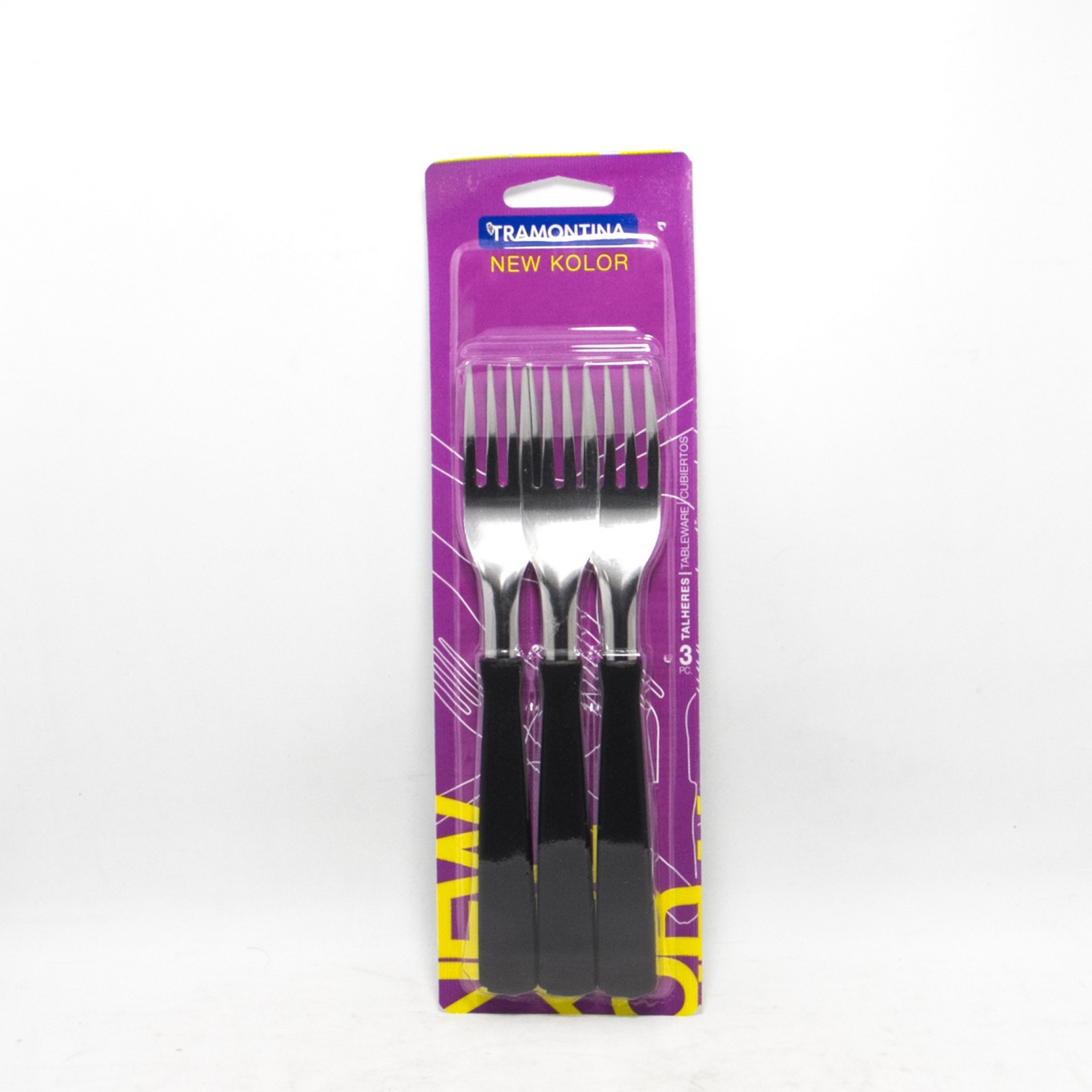 TENEDOR TRAMONTINA X 3 UNIDADES NEGRO EN BLISTER