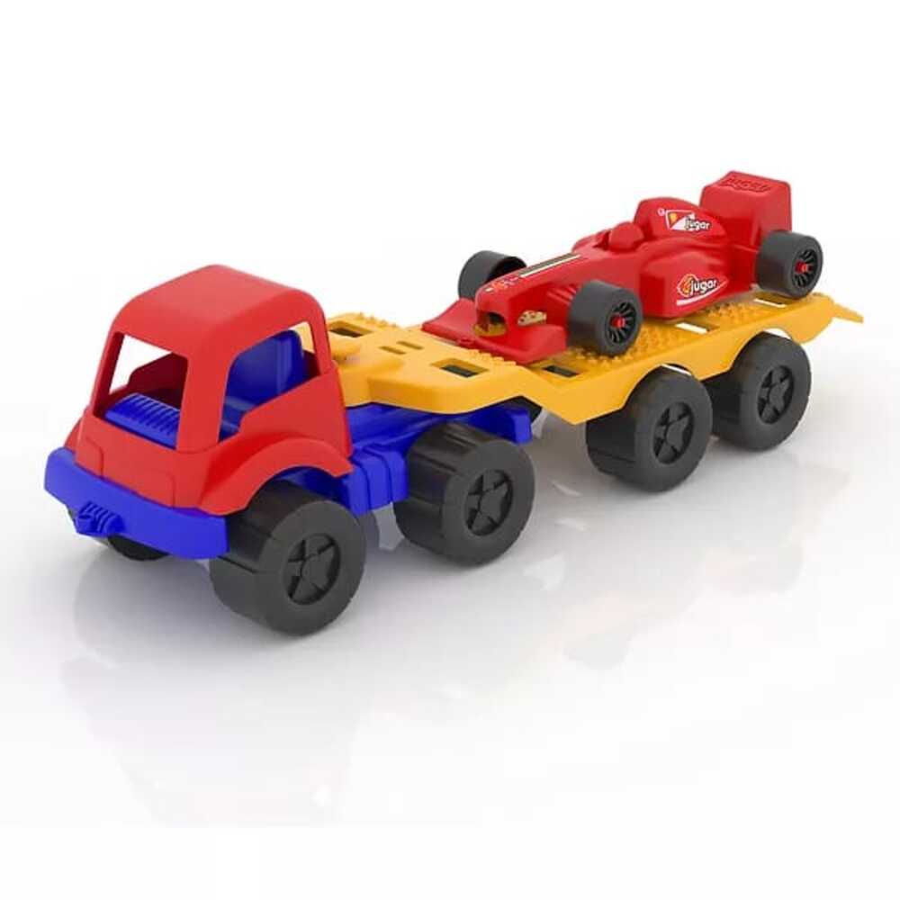 CAMION DE CARGA PLASTICO + AUTO FORMULA 1 GRANDE 20CM