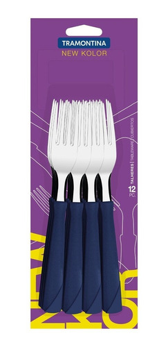 TENEDOR TRAMONTINA X 12 UNIDADES AZUL EN BLISTER