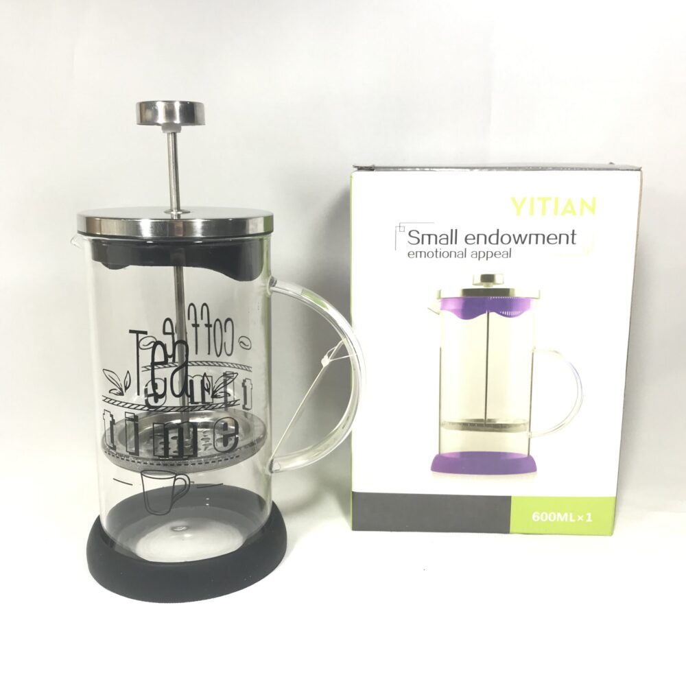 CAFETERA VIDRIO ESTAMPADA SISTEMA EMBOLO EN CAJA 350ML