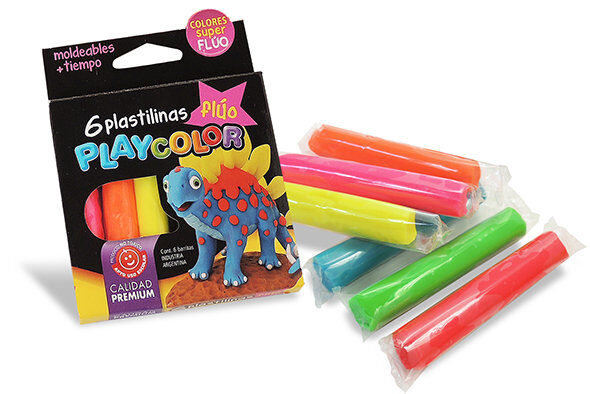 PLASTILINA X 6 UNIDADES COLORES FLUO PLAYCOLOR