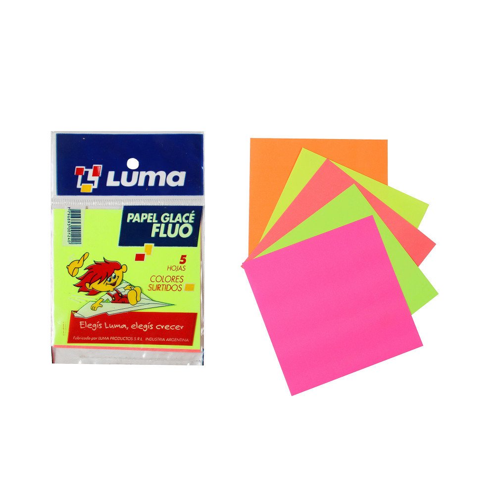 PAPEL GLACE X 5 UNIDADES EN COLORES FLUO LUMA