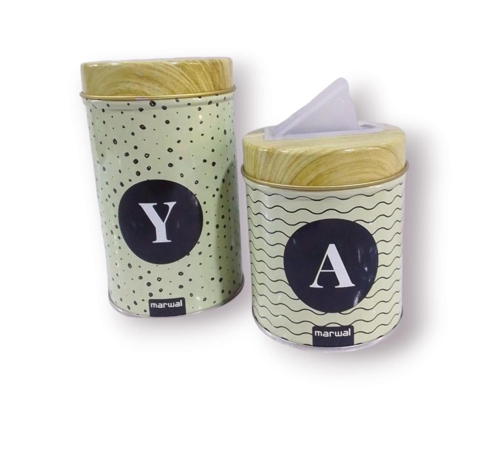 YERBERO/AZUCARERA DE LATA ESTAMPADO SET X 2 UNIDADES