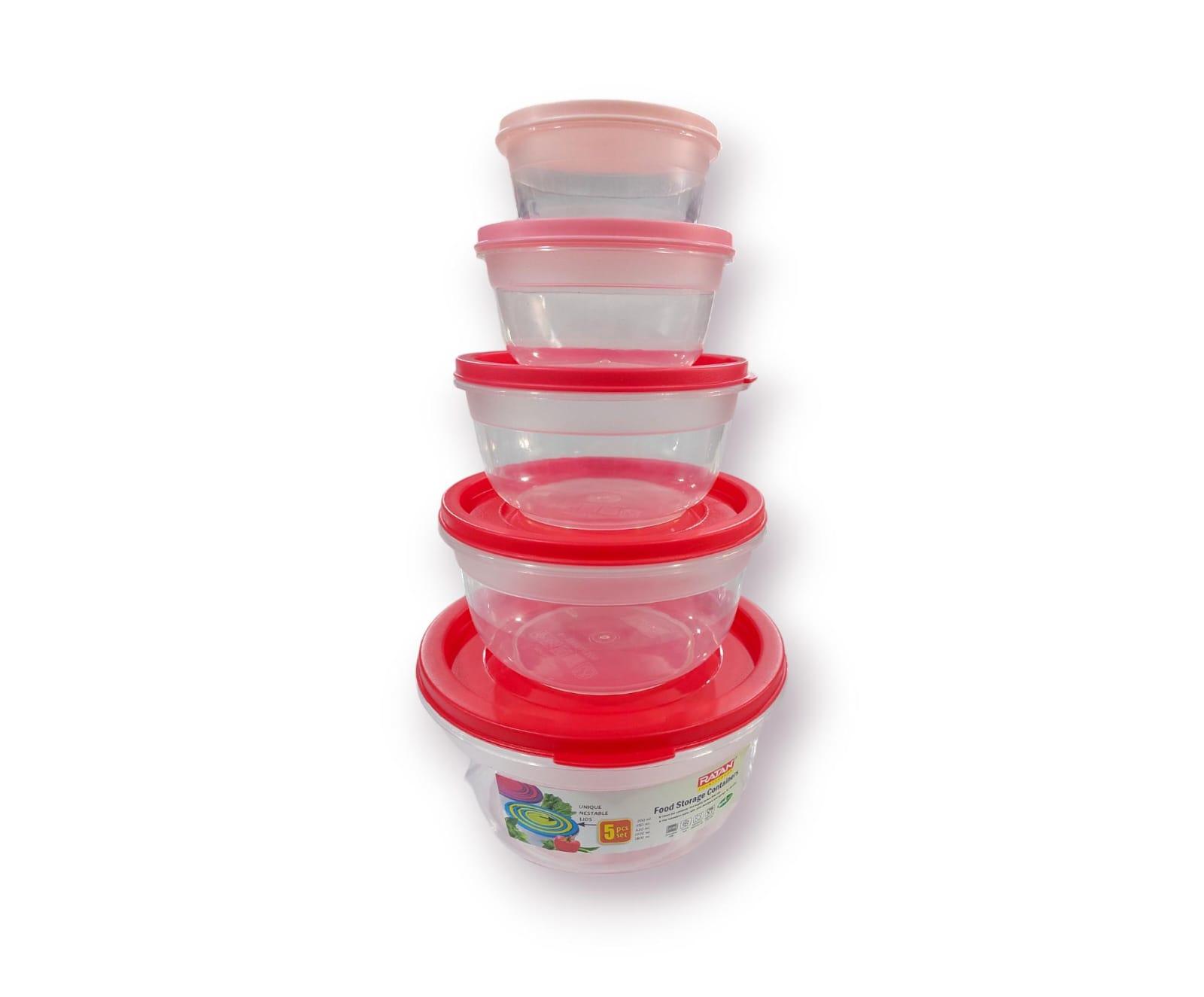 TUPPER HERMETICO SET X 5 UNIDADES 200/350/620/1020/1800ML
