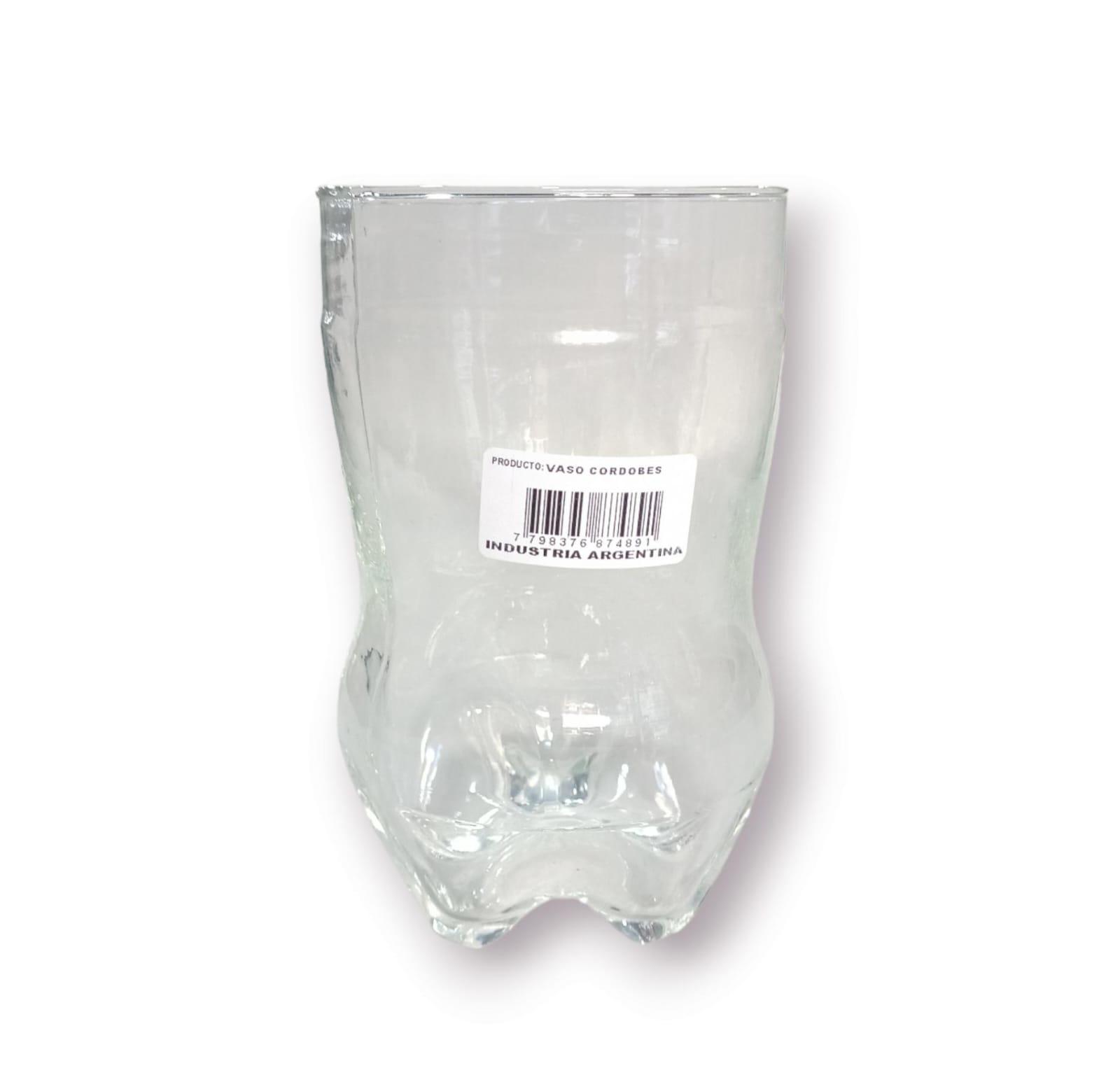 VASO CORDOBES DE VIDRIO CON FORMA DE BOTELLA CORTADA