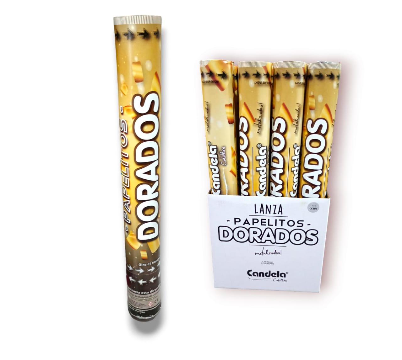 LANZA PAPELITOS DORADOS METALIZADO CANDELA 40CM