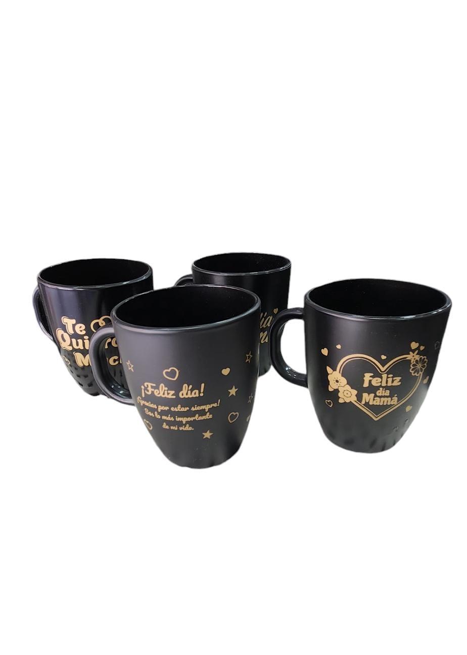 TAZA NEGRA VIDRIO VARIOS MOTIVOS