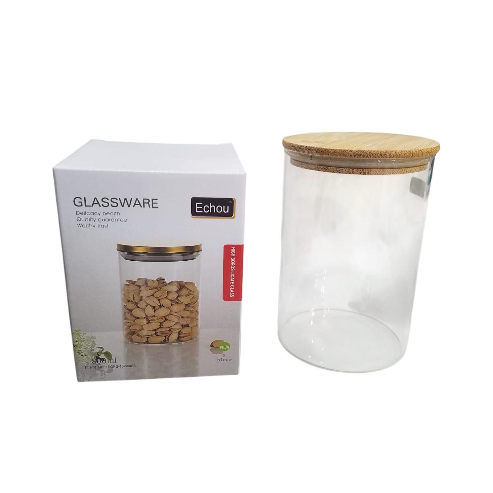 FRASCO VIDRIO 820ML CON TAPA SIMIL MADERA EN CAJA