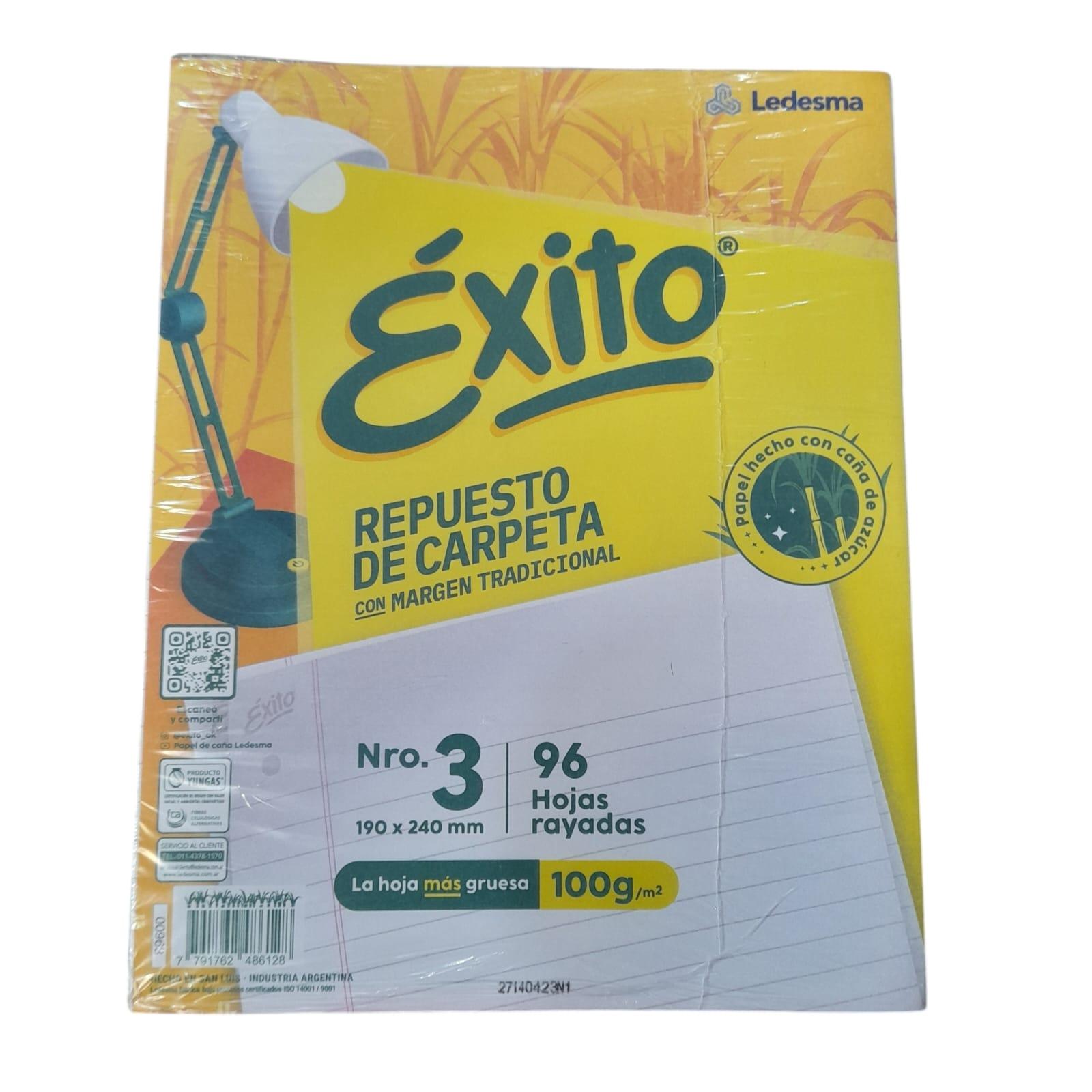 REPUESTO DE HOJAS N*3 X 96 HOJAS RAYADAS EXITO