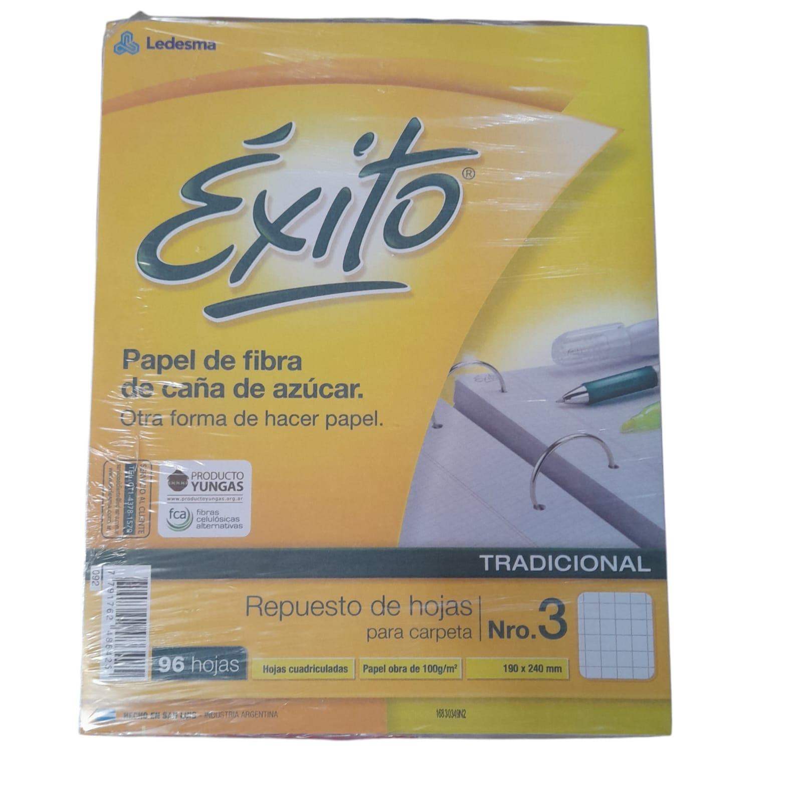 REPUESTO DE HOJAS N*3 X 96 HOJAS CUADRICUALADAS EXITO