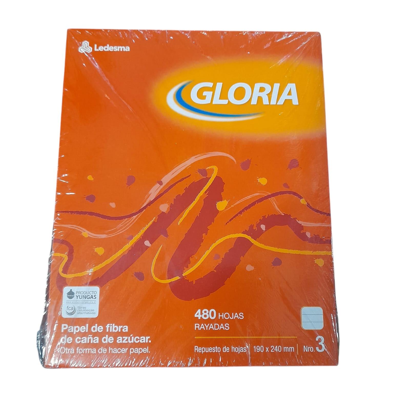 REPUESTO DE HOJAS N*3 X 480 HOJAS RAYADAS GLORIA