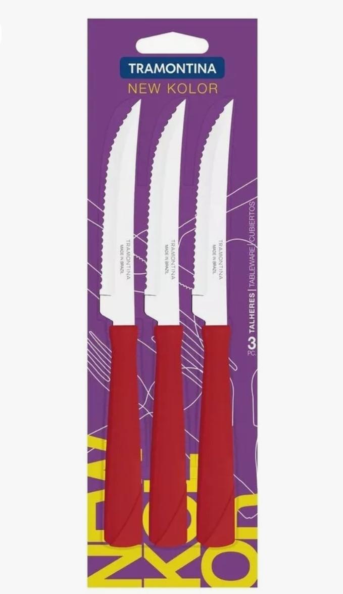 CUCHILLO TRAMONTINA X 3 UNIDADES ROJO NEWKOLOR