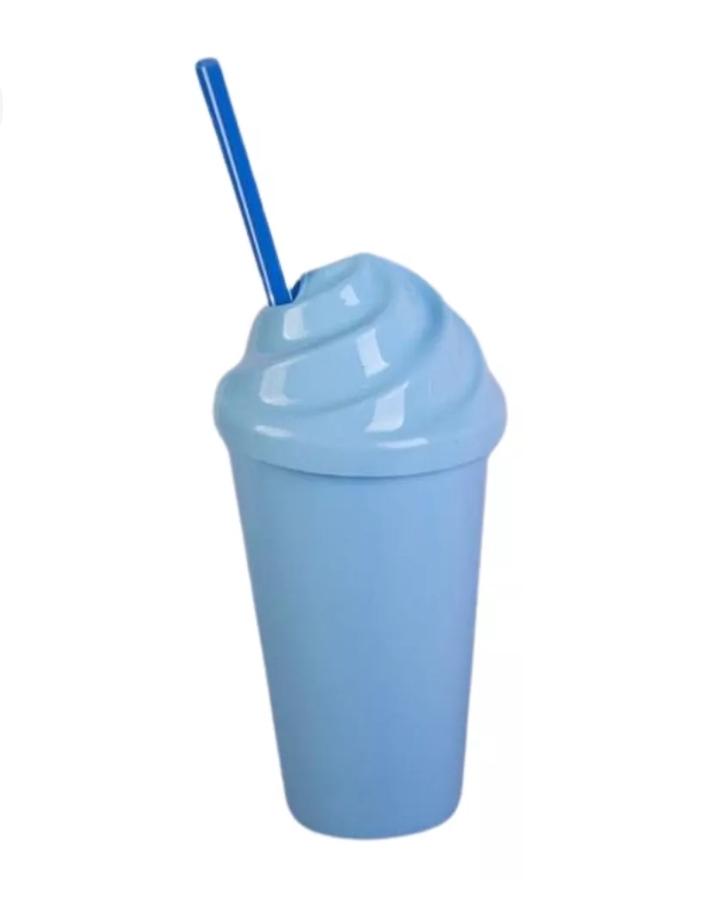 VASO PLASTICO CON TAPA Y SORBETE FORMA HELADO 400ML