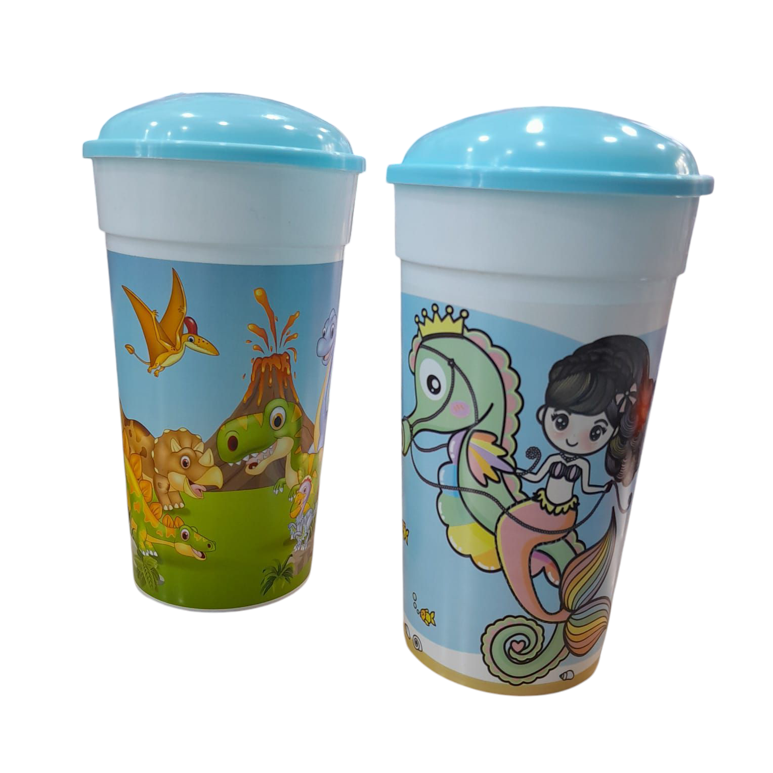 VASO PLASTICO INFANTIL ESTAMPADO CON TAPA Y SORBETE