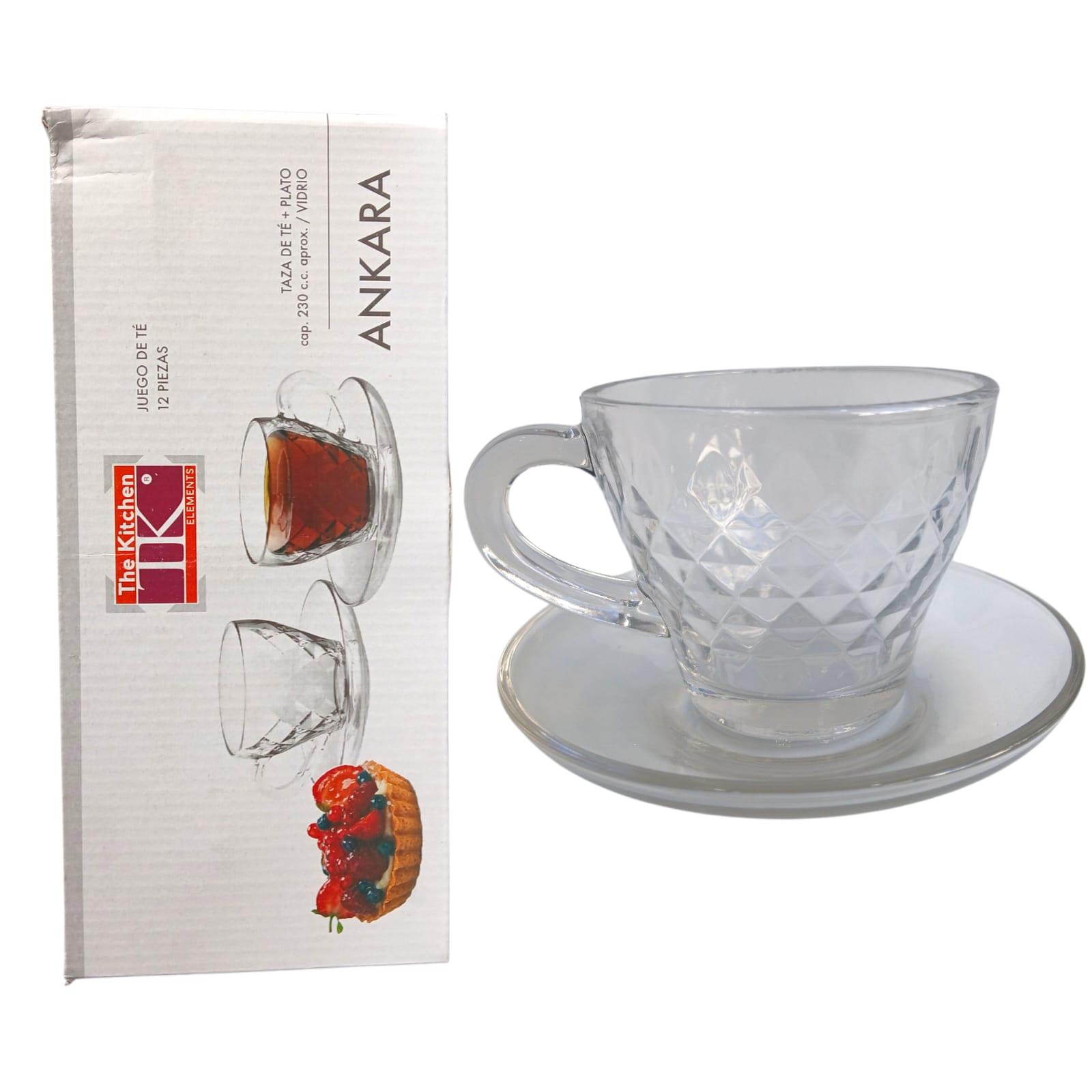 TAZA VIDRIO TE CON PLATO EN SET X 6 UNIDADES EN CAJA