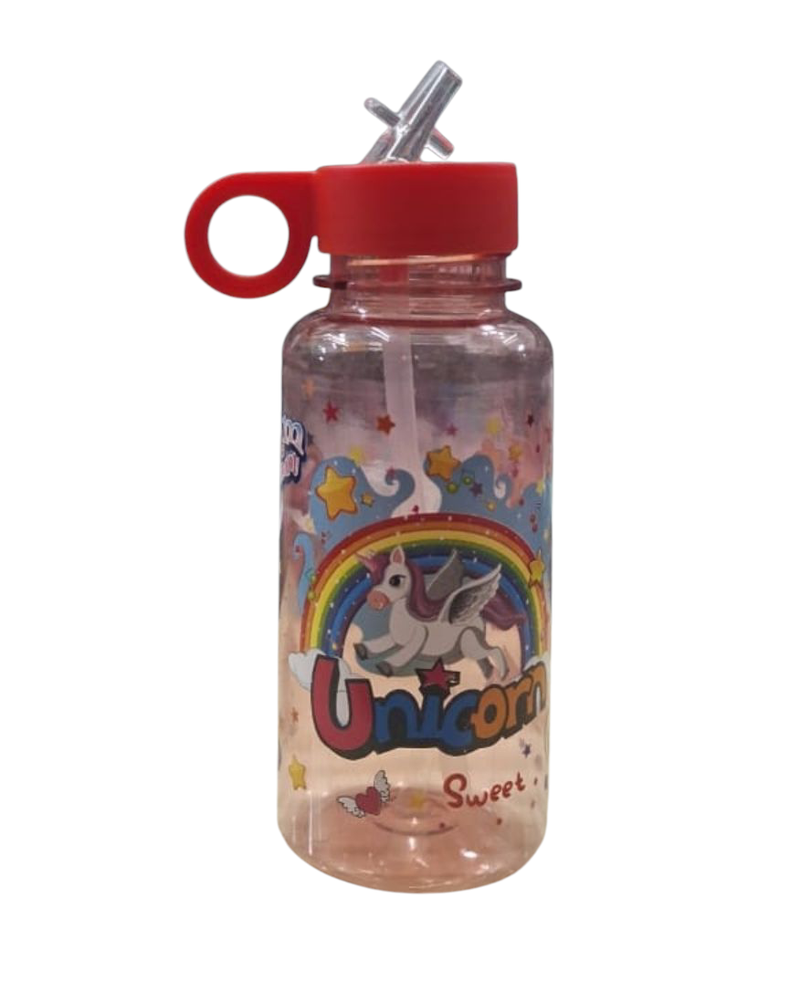 BOTELLA PLASTICA UNICORNIO CON PICO GLITTER