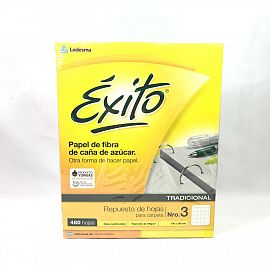REPUESTO DE HOJAS N*3 ECOLOGICO X 480 HOJAS CUADRICULADAS EXITO